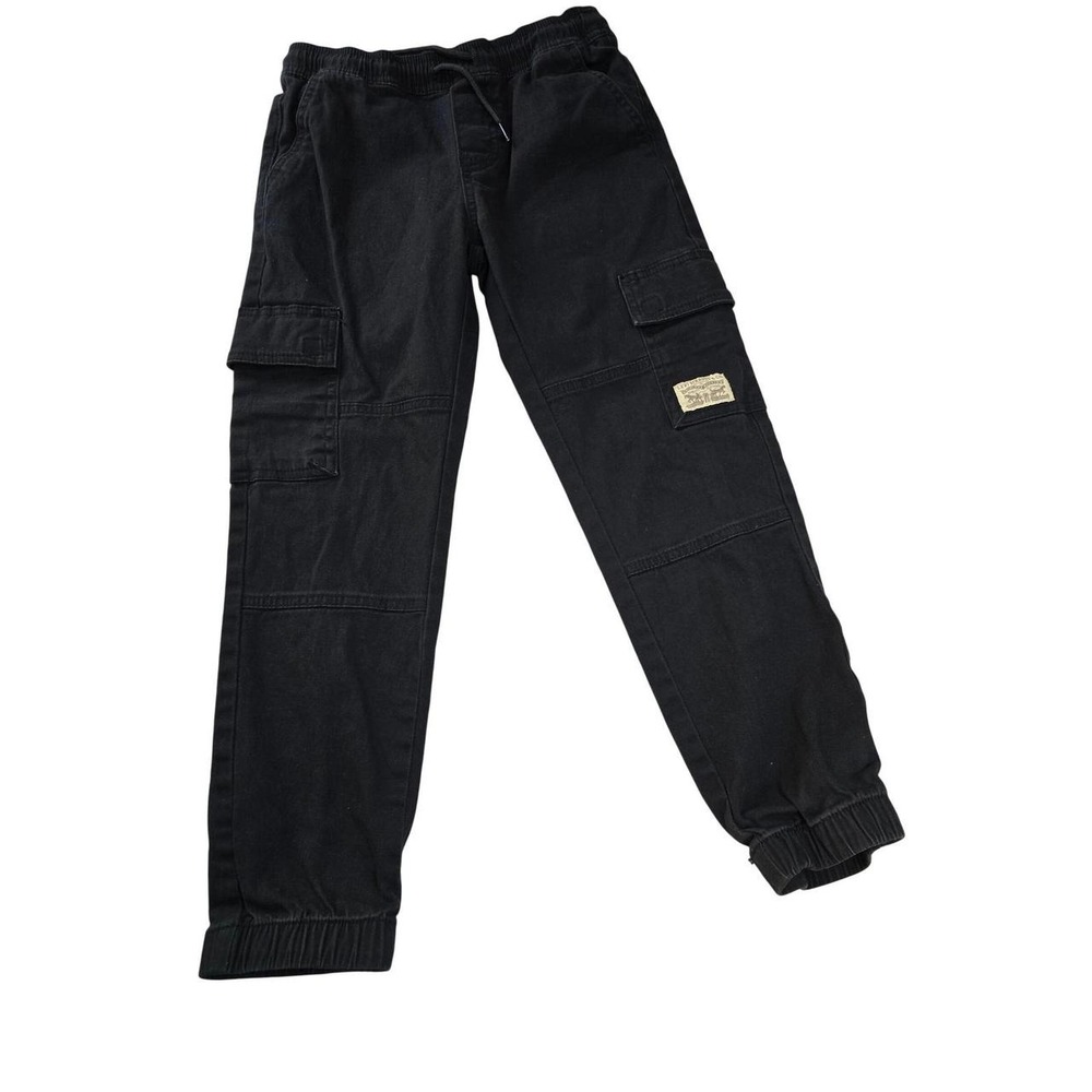 Levis Boys Small 8 Black Cargo Jogger Pants Elastic Waist Utility Trousers